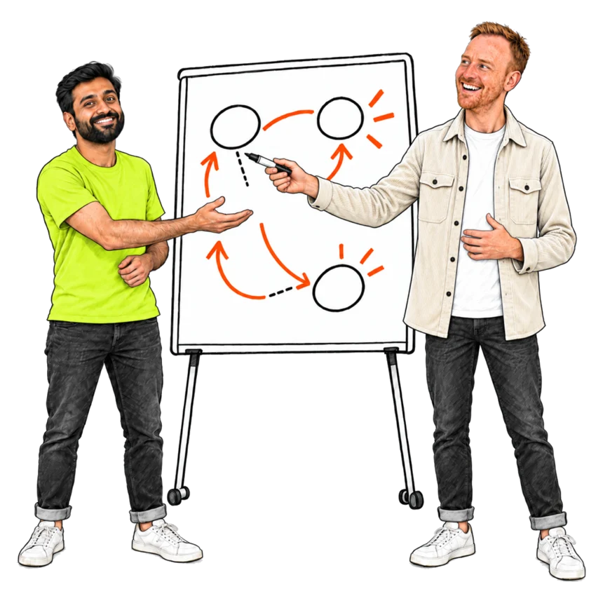 Jordan and a founder planning the month ahead together