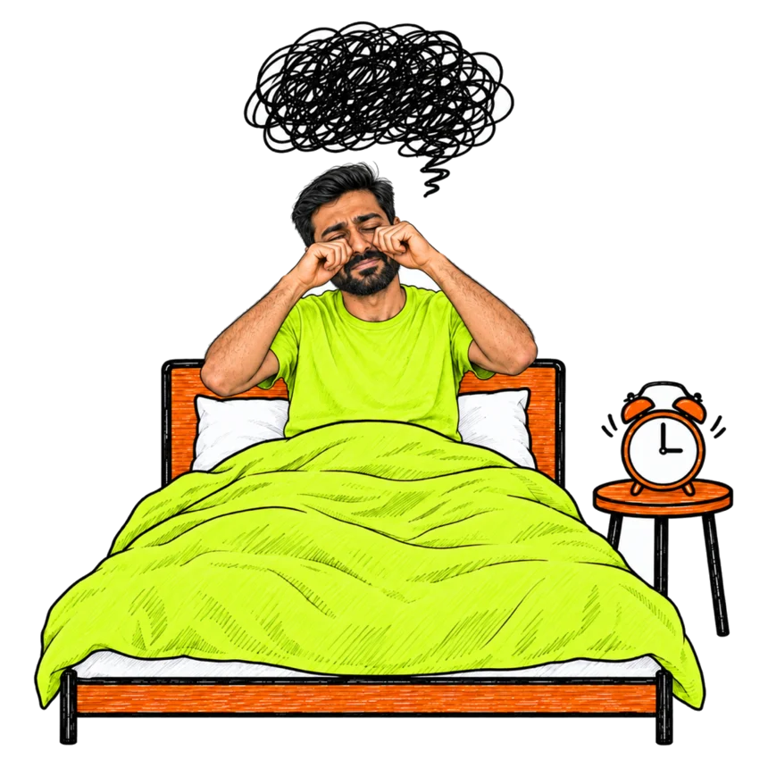 A founder sitting up in bed at three in the morning under a tangle of thoughts
